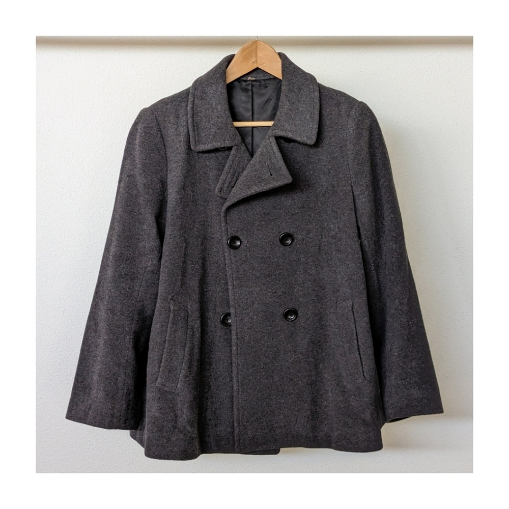 Muji Grey Wool Pea Coat, Size S